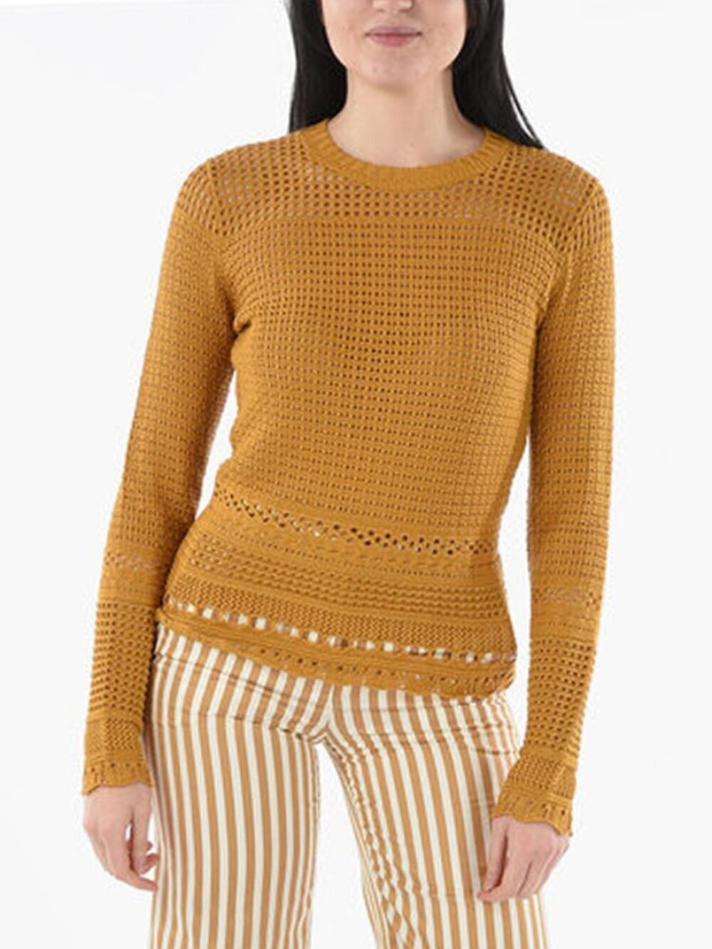 Proenza Schouler Mustard Crochet Knit Sweater Top Size XS